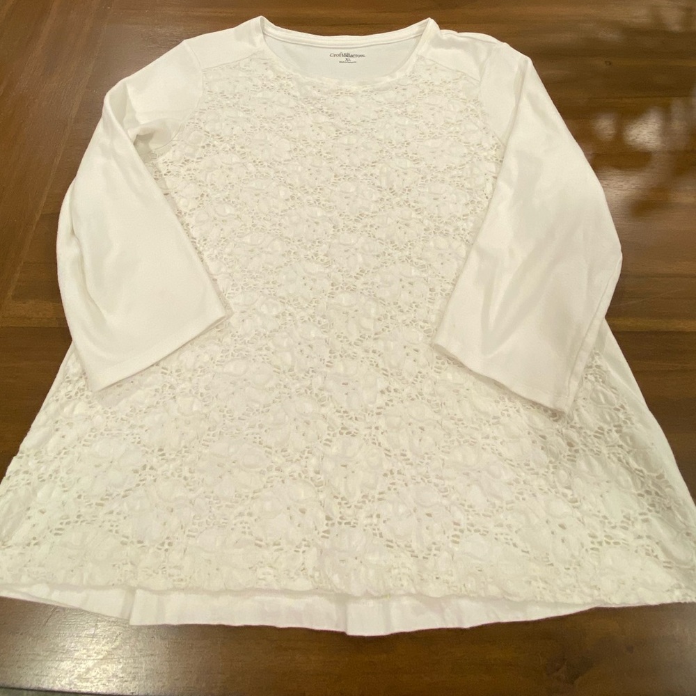 Gently Croft and Barrow White Crochet Top XL